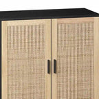 Armario de almacenamiento de ratán de 4 puertas con patas de madera maciza